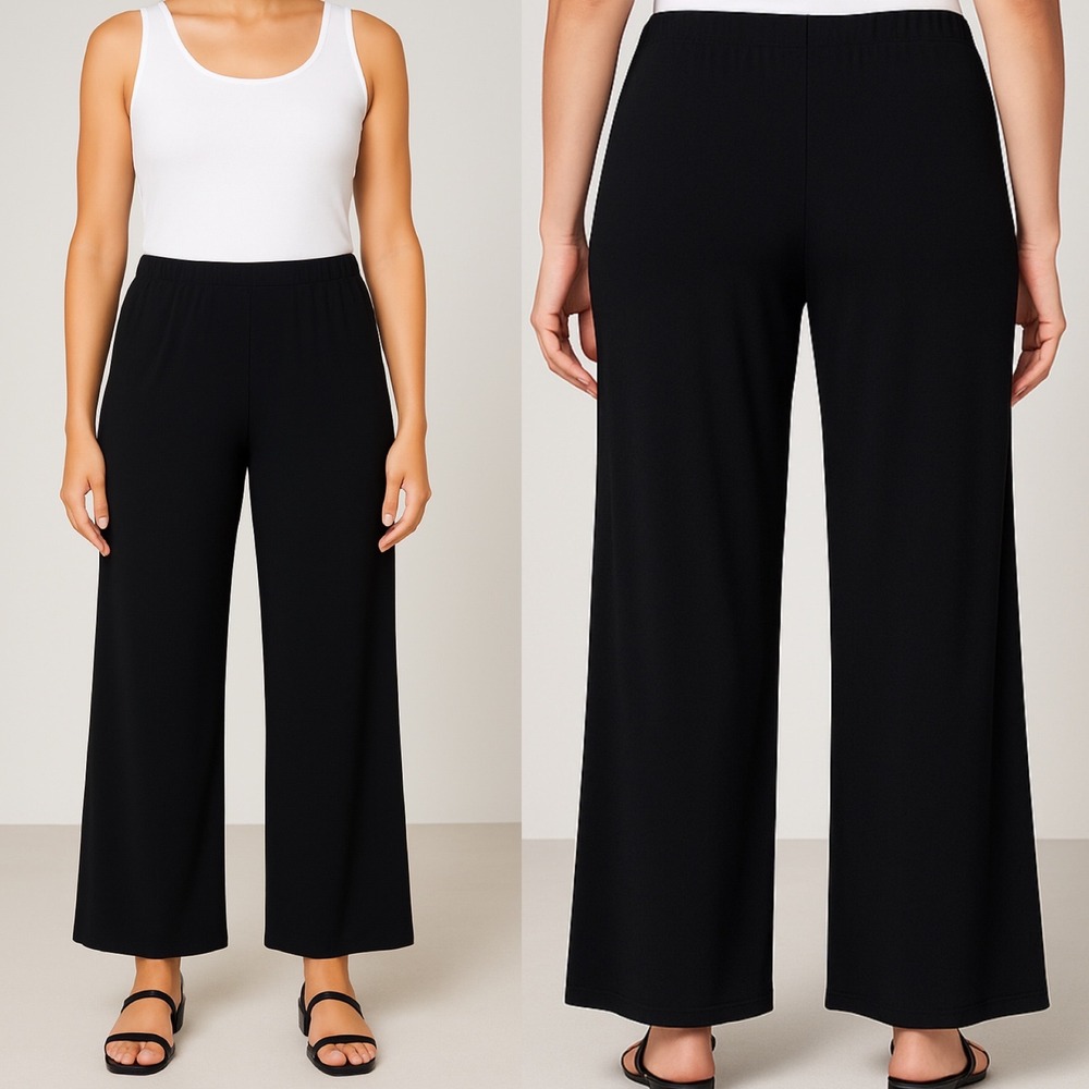 Sympli Canada Black Stretch Jersey Wide Leg Pants Womens Sz 14 Minimal High Rise